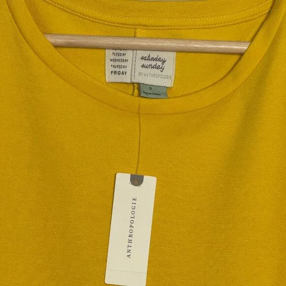 Anthropologie Saturday Sunday Sunny Day Yellow Puff Sleeve Tunic Dress Sz Small - Picture 2 of 4
